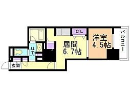 PRIMEURBAN札幌リバーフロント 1DKの間取図画像