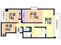 ブライトン円山 3LDKの間取図画像