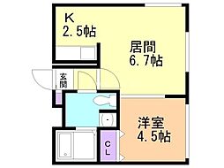 ブランノワール桑園 1LDKの間取図画像