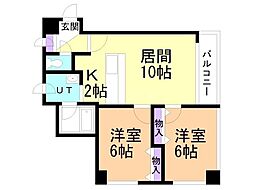 プラザ南伏見 2LDKの間取図画像