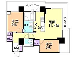 ブランズタワー札幌 2LDKの間取図画像