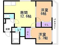 タイムズコート南8条壱番館 2LDKの間取図画像