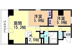 シティーコート北1条 2LDKの間取図画像