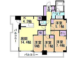 クリオ円山鳥居前 4LDKの間取図画像