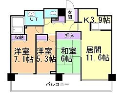 オリエンタルコートオートモ 3LDKの間取図画像