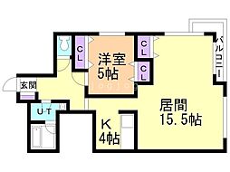 インペリアルエバー中島公園 1LDKの間取図画像
