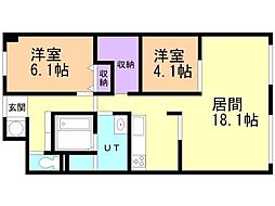 朝日プラザ北七条A棟 2LDKの間取図画像