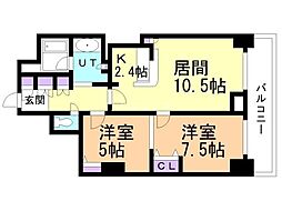 PRIMEURBAN札幌リバーフロント 2LDKの間取図画像