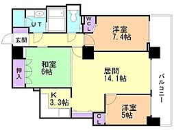 ライオンズタワー札幌山鼻 3LDKの間取図画像