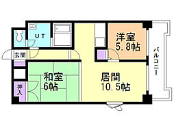 ドミ22山鼻 2LDKの間取図画像