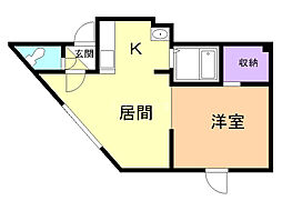 キラメック円山東2 1LDKの間取図画像