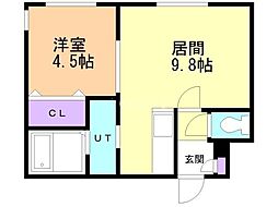 ING南8条 1LDKの間取図画像
