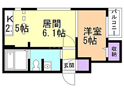 ブランノワールW18エグゼ 1LDKの間取図画像