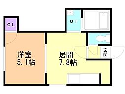 サンシャリエ南5条 1DKの間取図画像