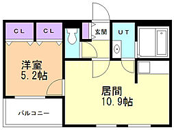 クラルテ旭山公園通 1LDKの間取図画像