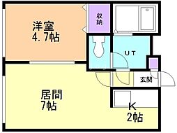 シティハイム南6条 1LDKの間取図画像