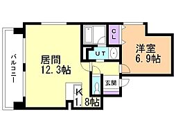 赤いマンション北大前 1LDKの間取図画像