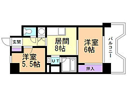 朝日プラザ偕楽園 2DKの間取図画像