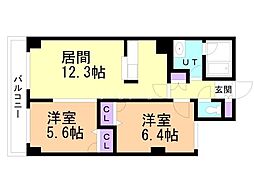 COMFORIA北三条 2LDKの間取図画像