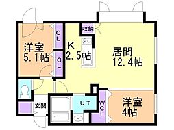 アルファスクエア南4西15 2LDKの間取図画像