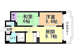 ドミ山鼻九条 2DKの間取図画像