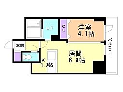 グランカーサ南6条 1LDKの間取図画像