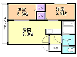 ハイデンス4-13 2DKの間取図画像