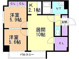 グランメールツイン山鼻西館 2LDKの間取図画像