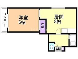 ピュアライフ門脇 1DKの間取図画像