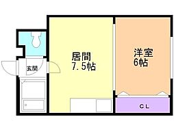 SS・ビル3 1DKの間取図画像