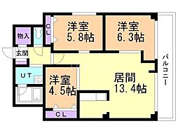 円山パークハイツ 3LDKの間取図画像