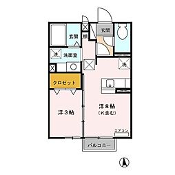 アリスコート・シミズA 1LDKの間取図画像