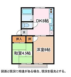 グリーンハイツタナカ 2DKの間取図画像