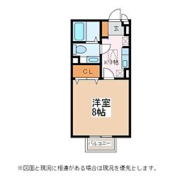 リベルコートB棟 1Kの間取図画像