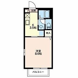 ディアス・巾下B 1Kの間取図画像