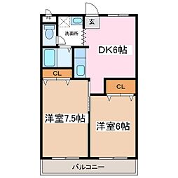ビューテラス21B 2DKの間取図画像
