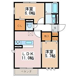 パーシモンA 2LDKの間取図画像