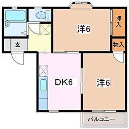 メゾンジュネスB 2DKの間取図画像