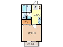 コーポ小林 1Kの間取図画像