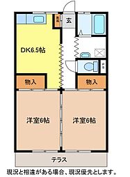 上千田ハイツB 2DKの間取図画像