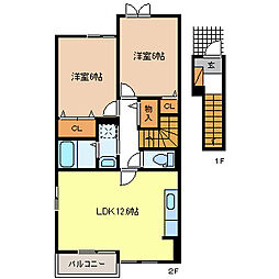 リリーハイツ富竹A 2LDKの間取図画像