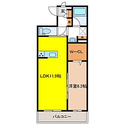 ルミエール稲葉 1LDKの間取図画像