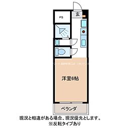 ヴァンカートル ワンルームの間取図画像