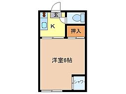 アサヒ若里ハイツ 1Kの間取図画像