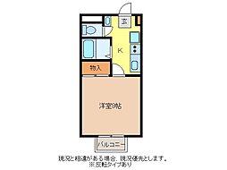 サフラン栗田 1Kの間取図画像