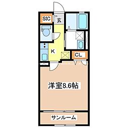 アテンションハイム三輪 1Kの間取図画像