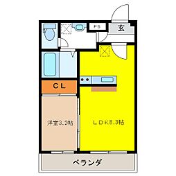 エル・フローラ南俣 1LDKの間取図画像