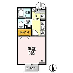 パルフェ三輪 1Kの間取図画像
