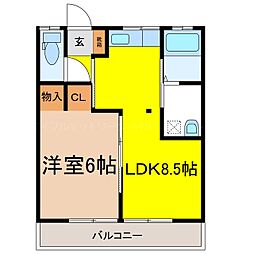 山田アパートA 1LDKの間取図画像