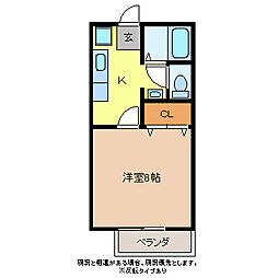 サンガーデンワカツキD 1Kの間取図画像